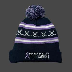 Seattle Kraken Hockey Fights Cancer Pom Cuffed Beanie Hat Virginia Mason Health